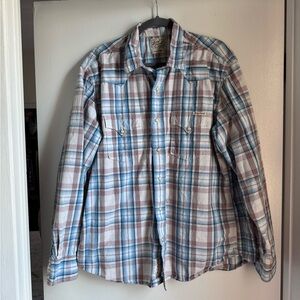 Lucky Brand Blue and Red Plaid Western Pearl Snap